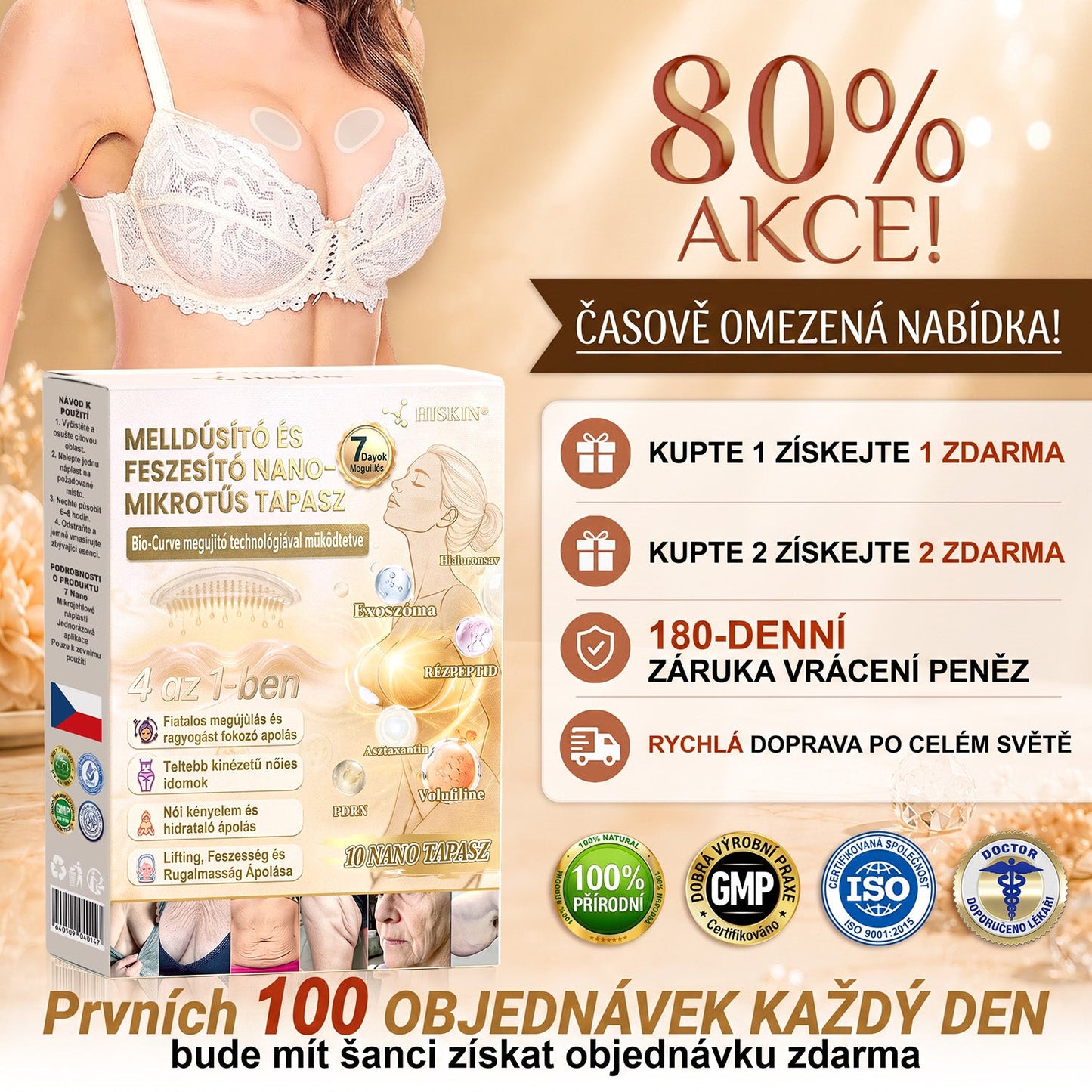 HISKIN®🏆 Náplast s nano mikrojehličkami pro objem, pozvednutí a zpevnění poprsí Volufiline + Exosome + Copper Peptide formule poháněná technologií buněčné obnovy