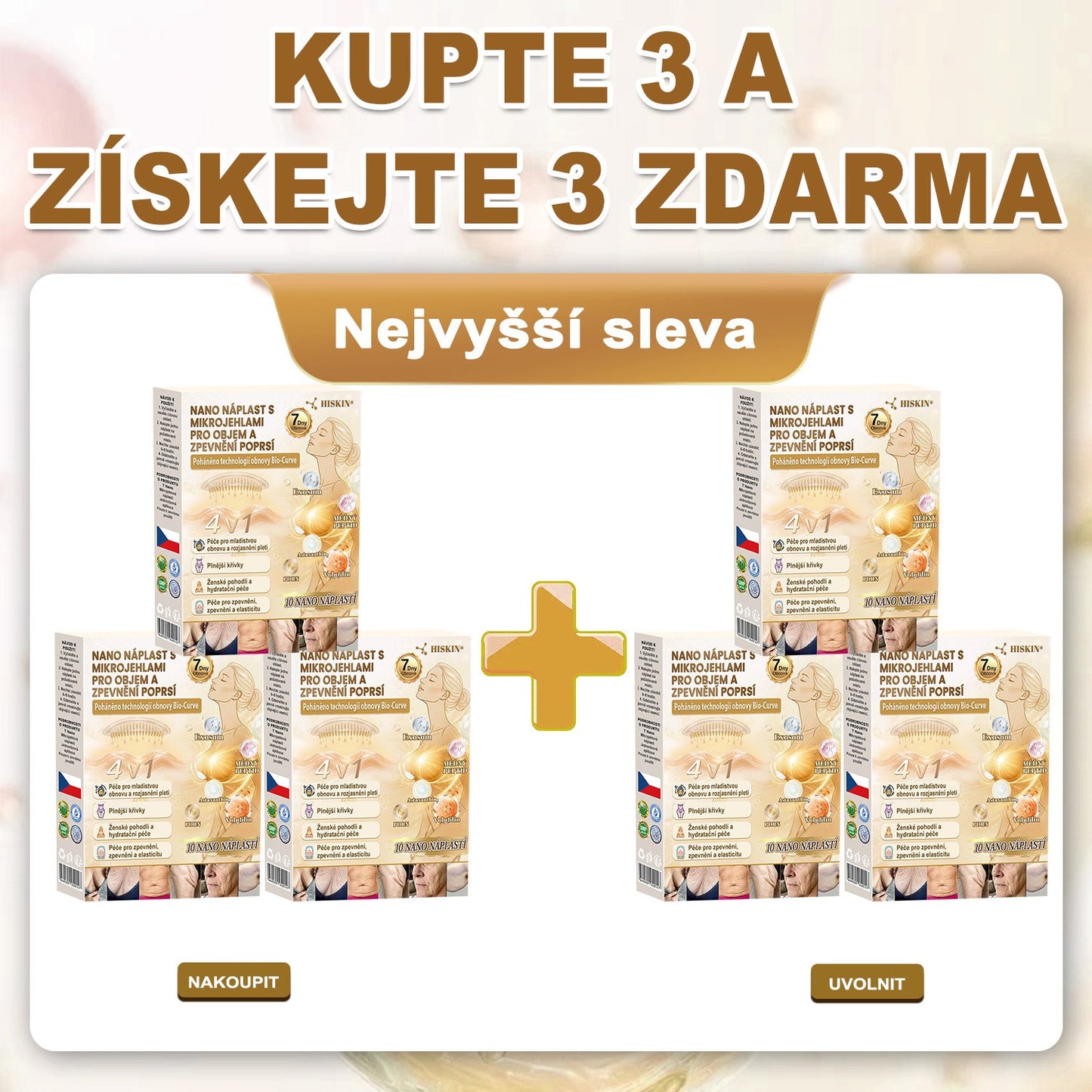 HISKIN®🏆 Náplast s nano mikrojehličkami pro objem, pozvednutí a zpevnění poprsí Volufiline + Exosome + Copper Peptide formule poháněná technologií buněčné obnovy