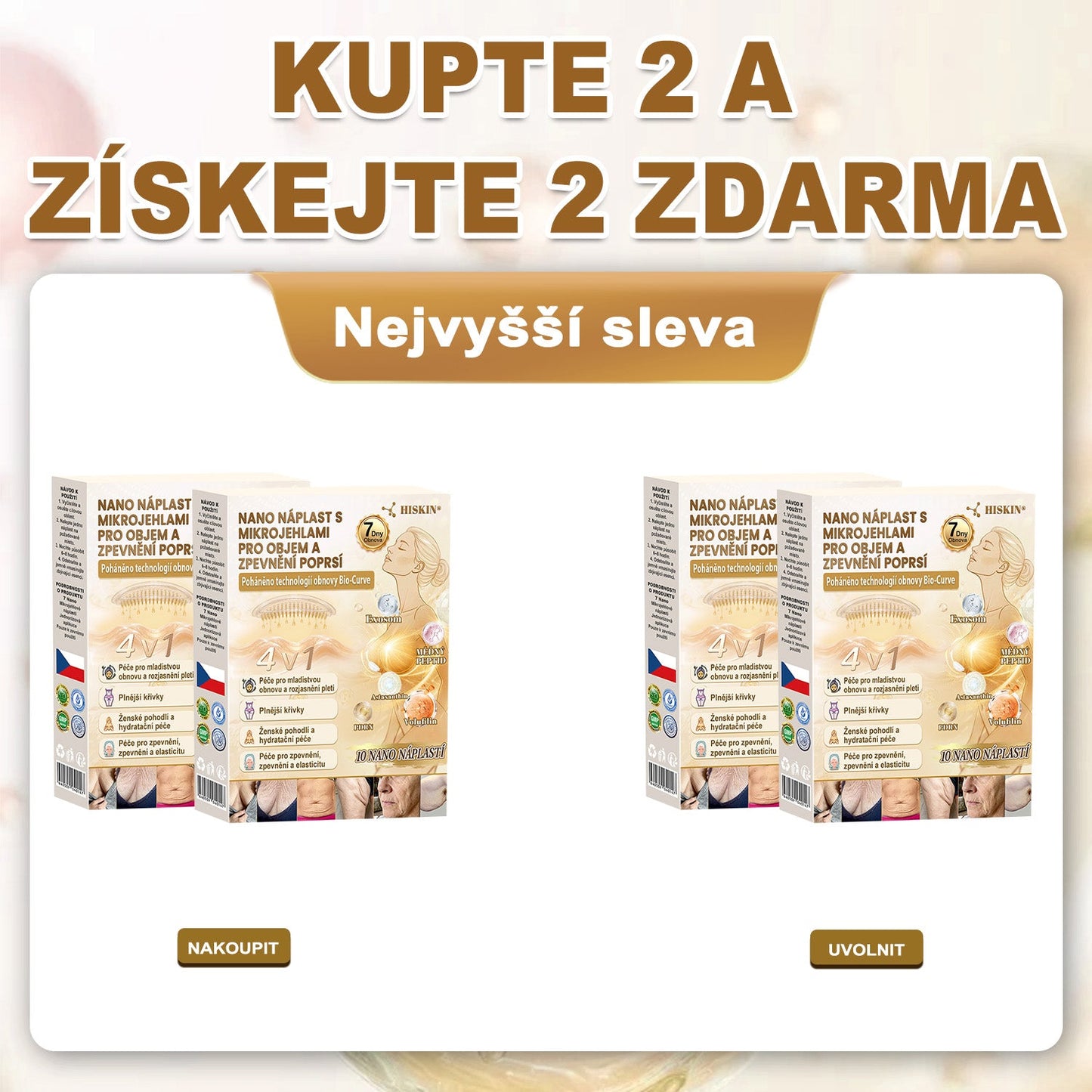 HISKIN®🏆 Náplast s nano mikrojehličkami pro objem, pozvednutí a zpevnění poprsí Volufiline + Exosome + Copper Peptide formule poháněná technologií buněčné obnovy